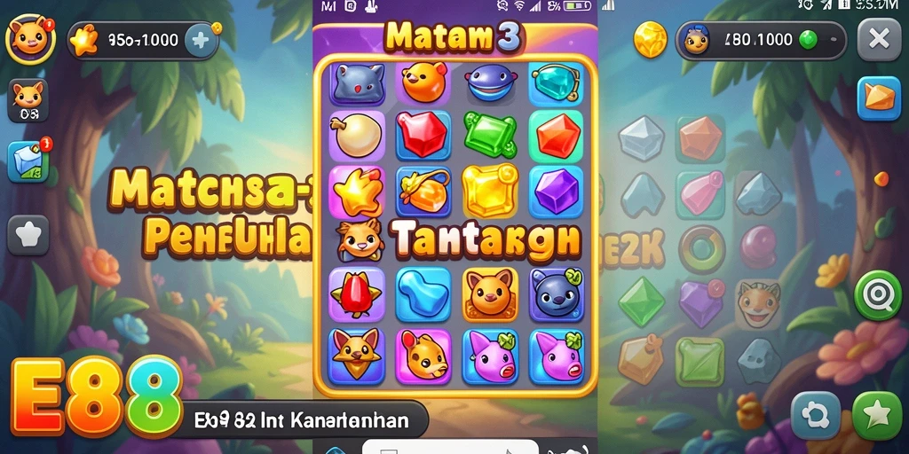 Screenshot E88 menampilkan aksi gameplay mencocokkan blok warna-warni.
