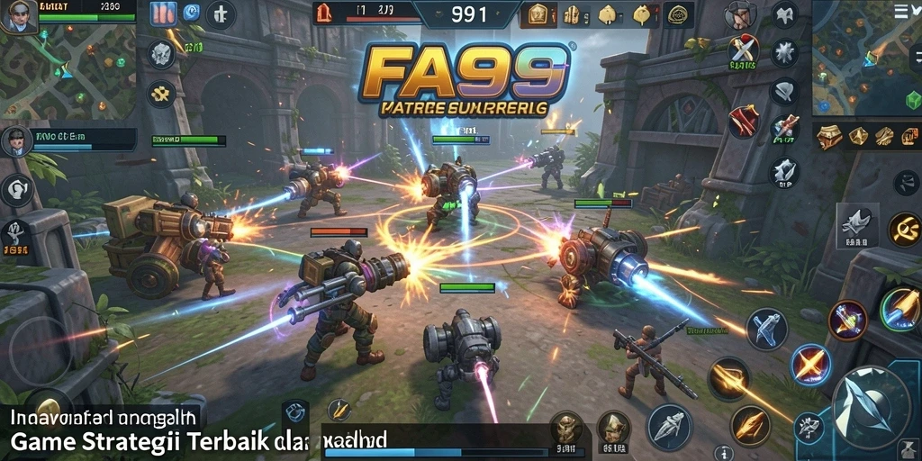Tangkapan layar utama FA99 menunjukkan pertarungan epic antara kerajaan di dunia strategi.
