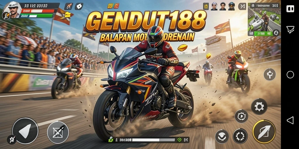 Screenshot GENDUT188 menampilkan aksi balapan motor yang seru.