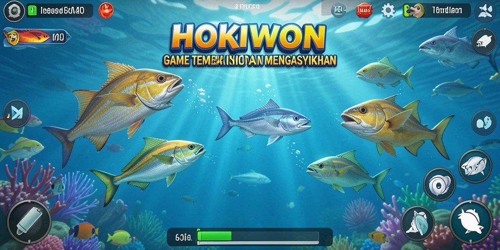 Tampilan gameplay HOKIWON yang mengasyikkan saat menangkap ikan.
