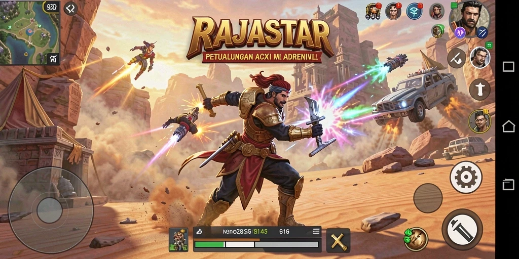 Tampak seru saat karakter bertarung dalam RAJASTAR.