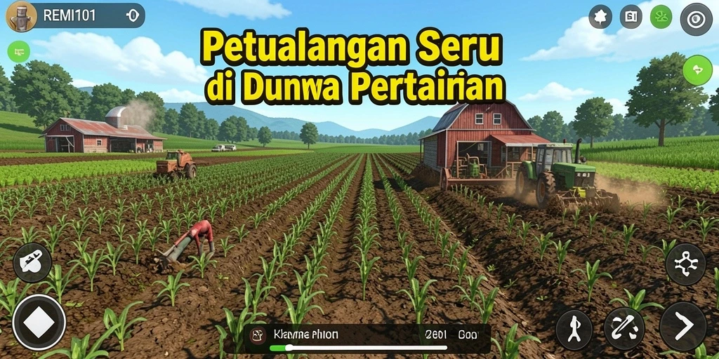 Screenshot menunjukkan gameplay seru bertani di REMI101.