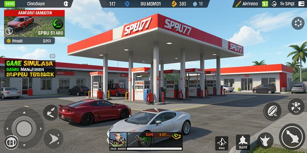 Tangkapan layar gameplay SPBU77 yang menampilkan suasana stasiun pengisian bahan bakar.
