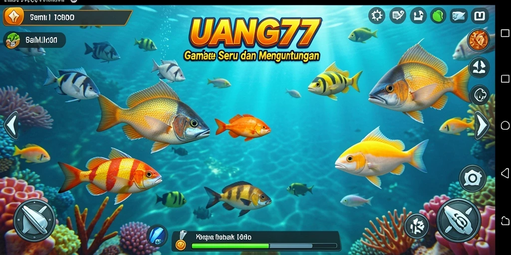 Screenshot gameplay menarik UANG77 menampilkan aksi menembak ikan.